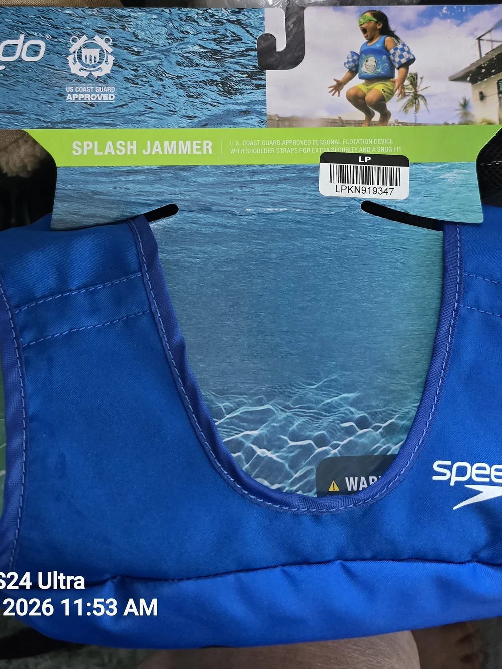 Speedo Splash Jammer Kids Swim Training Aid w/ Arm Floaties Blue Shark Print